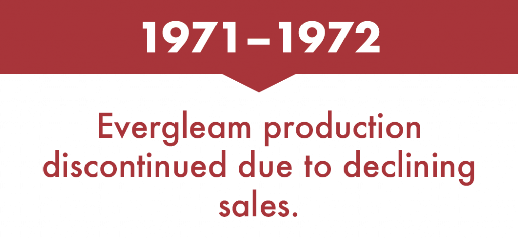 Evergleam production discontinued due to declining sales, 1971–1972