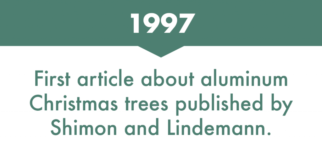 First article about aluminum Christmas trees published by Shimon and Lindemann, 1997
