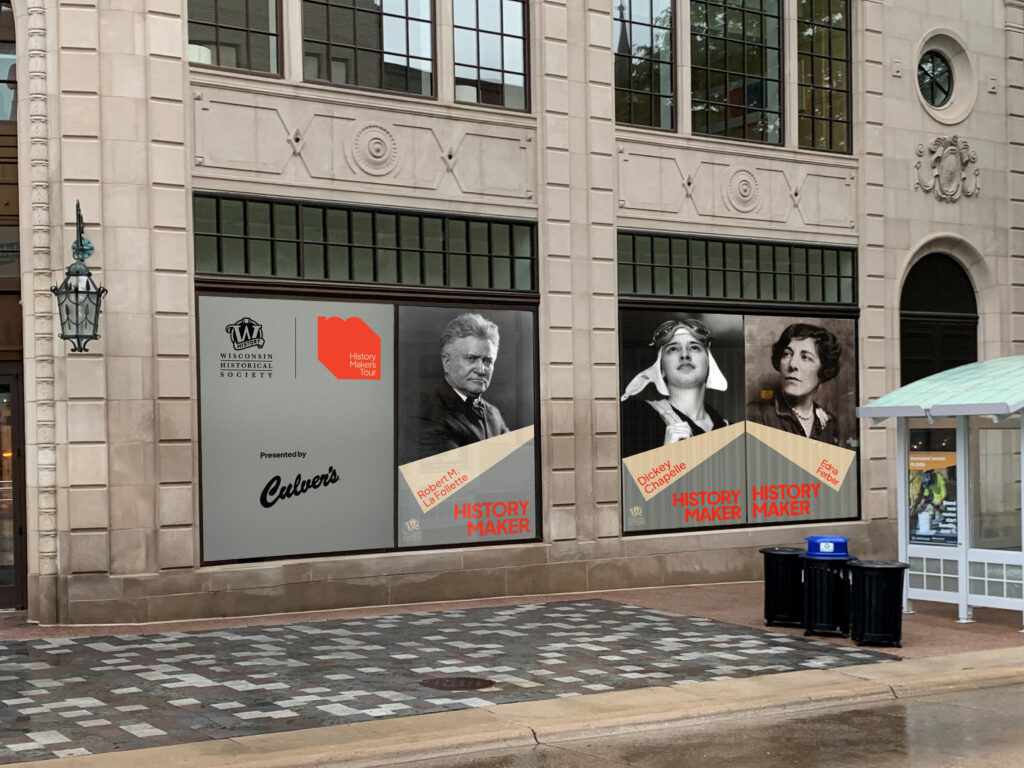 Window displays of historical figures as part of the History Maker Tour.